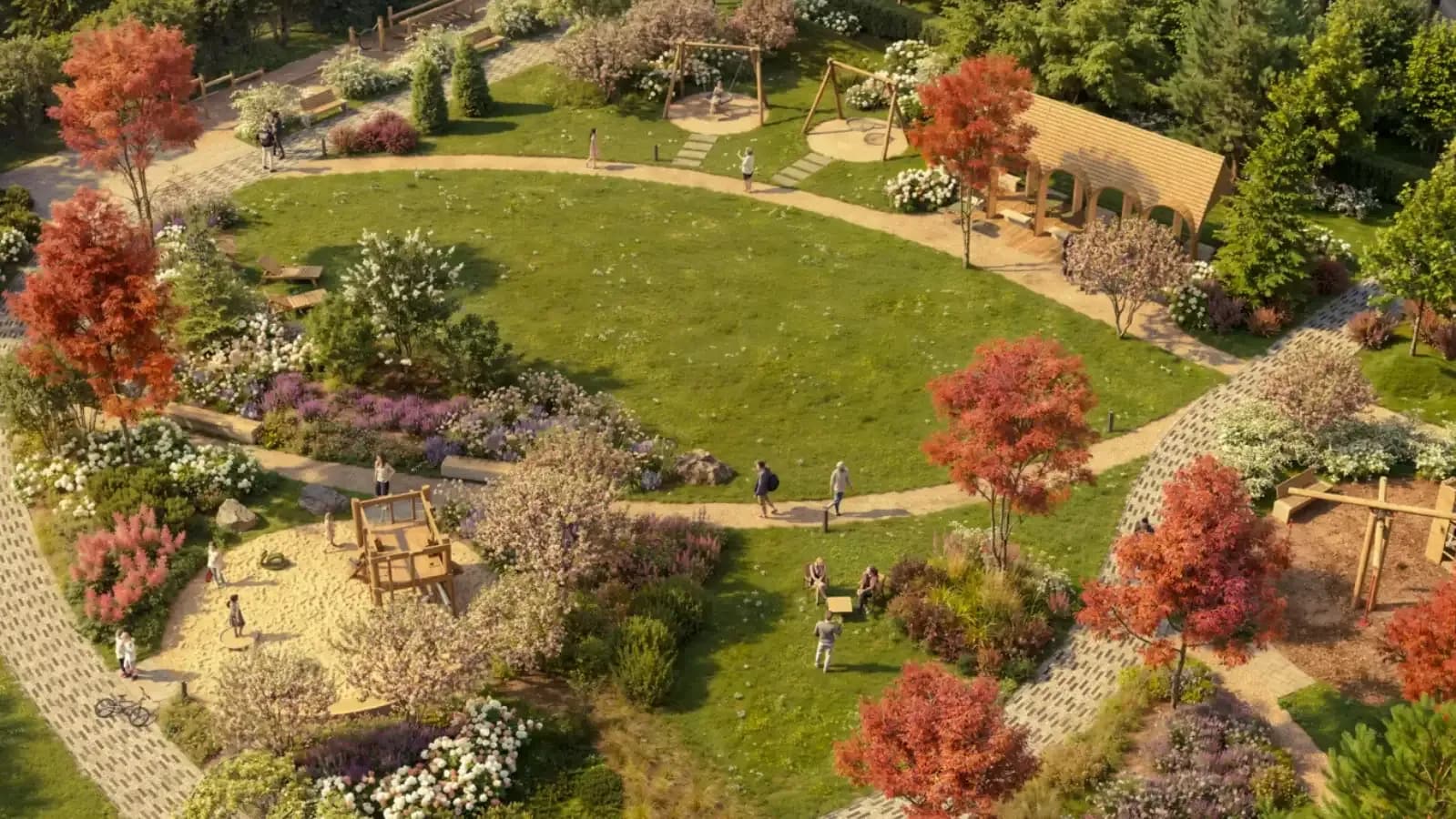Artist's impression: landscaped central garden with walking paths